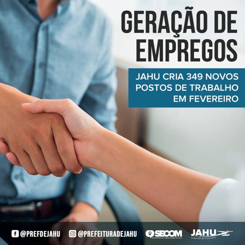 JAHU CRIA 349 NOVOS POSTOS DE TRABALHO EM FEVEREIRO