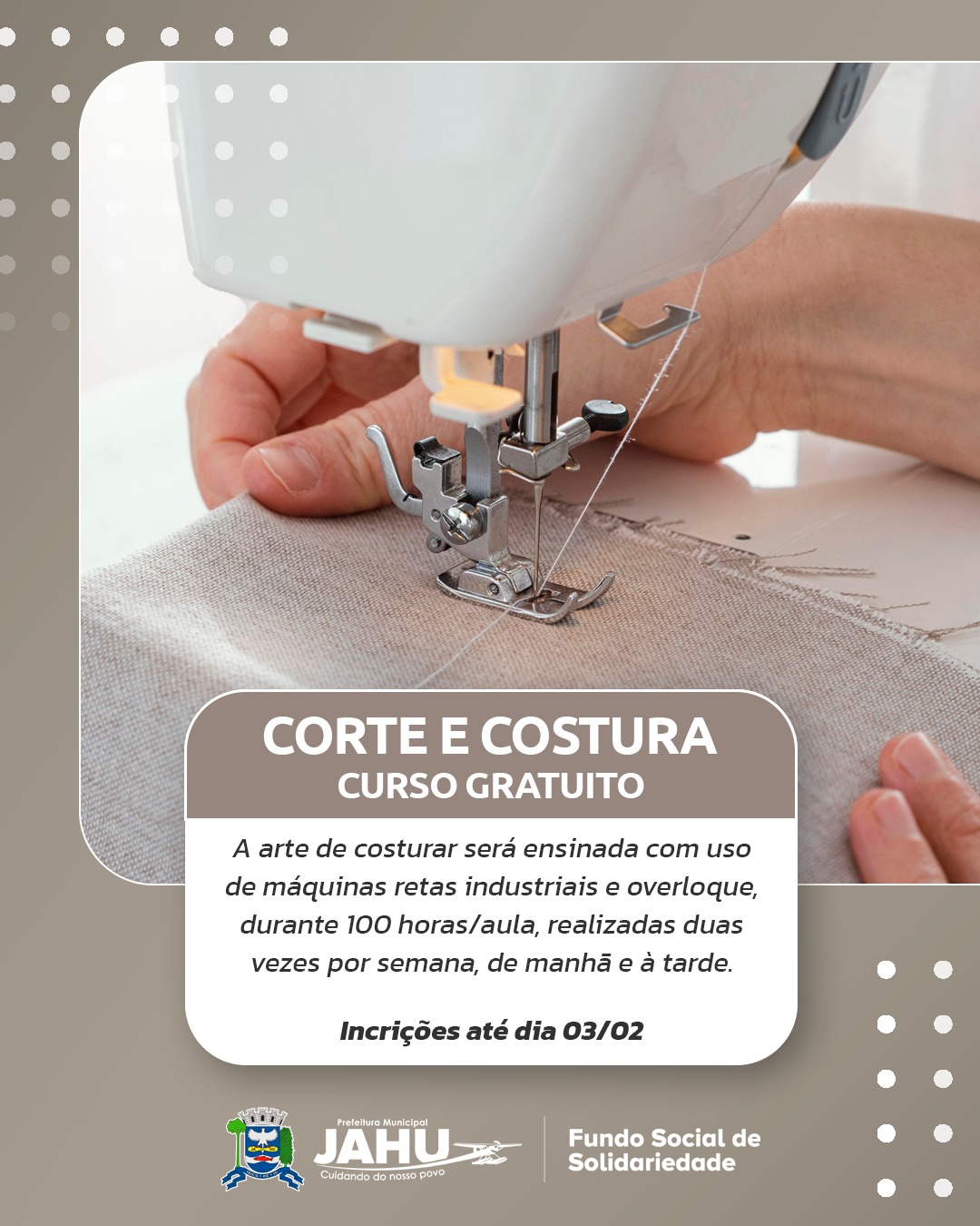 MAIS UM CURSO GRATUITO DE CORTE E COSTURA! - INSCRIÇÕES DIA 3