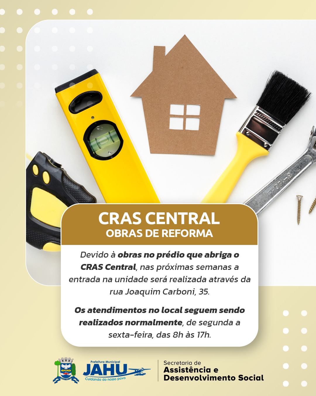 CRAS CENTRAL PASSA POR OBRAS DE REFORMA