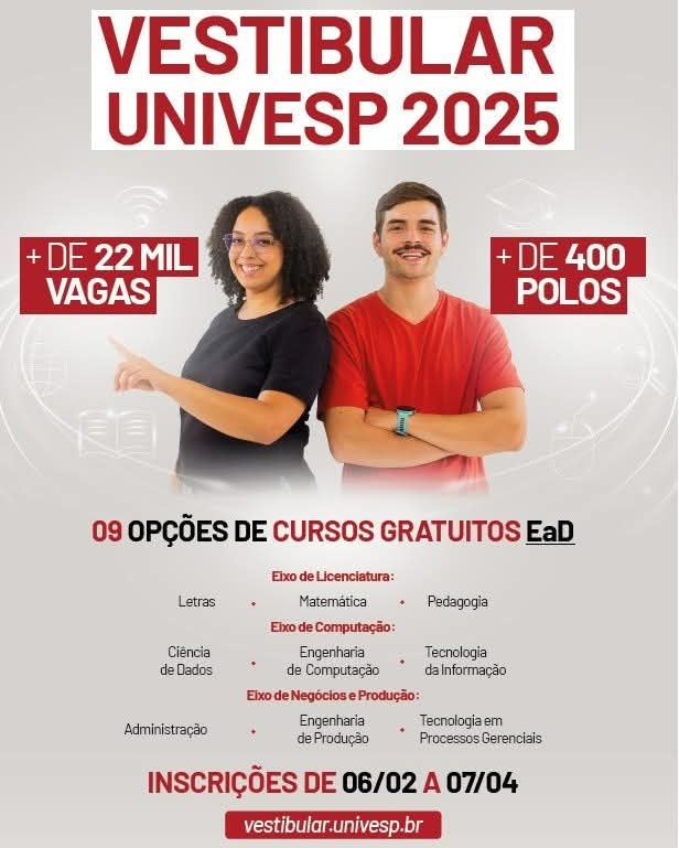 UNIVESP ABRE INSCRIÇÕES PARA VESTIBULAR 2025 COM 105 VAGAS PARA JAHU