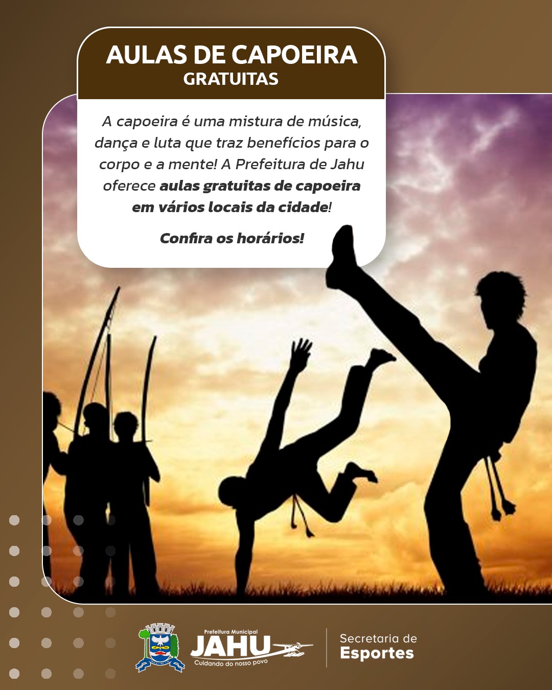 PREFEITURA OFERECE AULAS GRATUITAS DE CAPOEIRA EM VÁRIOS PONTOS DA CIDADE