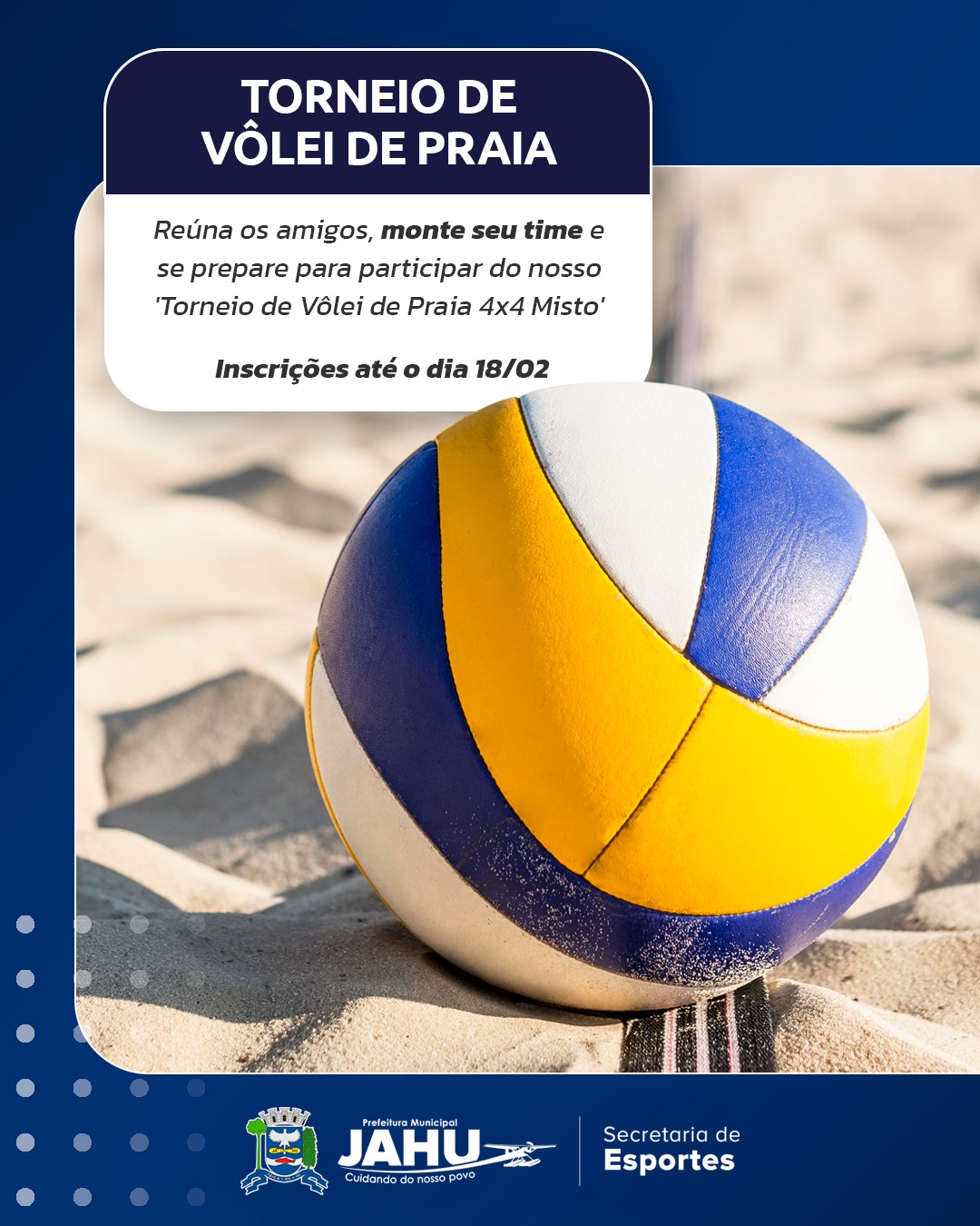 INSCRIÇÕES ABERTAS PARA O TORNEIO DE VÔLEI DE PRAIA MISTO
