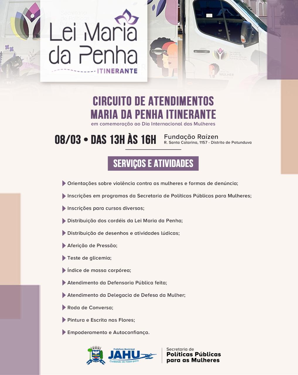 'MARÇO PARA ELAS' - CIRCUITO LEI MARIA DA PENHA ITINERANTE EM POTUNDUVA