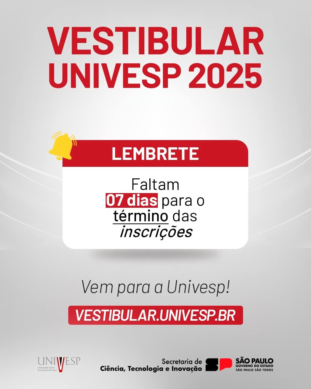 ÚLTIMOS DIAS PARA SE INSCREVER NO VESTIBULAR DA UNIVESP