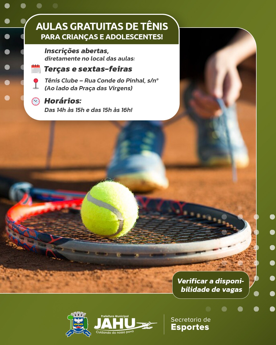 PREFEITURA OFERECE AULAS GRATUITAS DE TÊNIS PARA CRIANÇAS E ADOLESCENTES