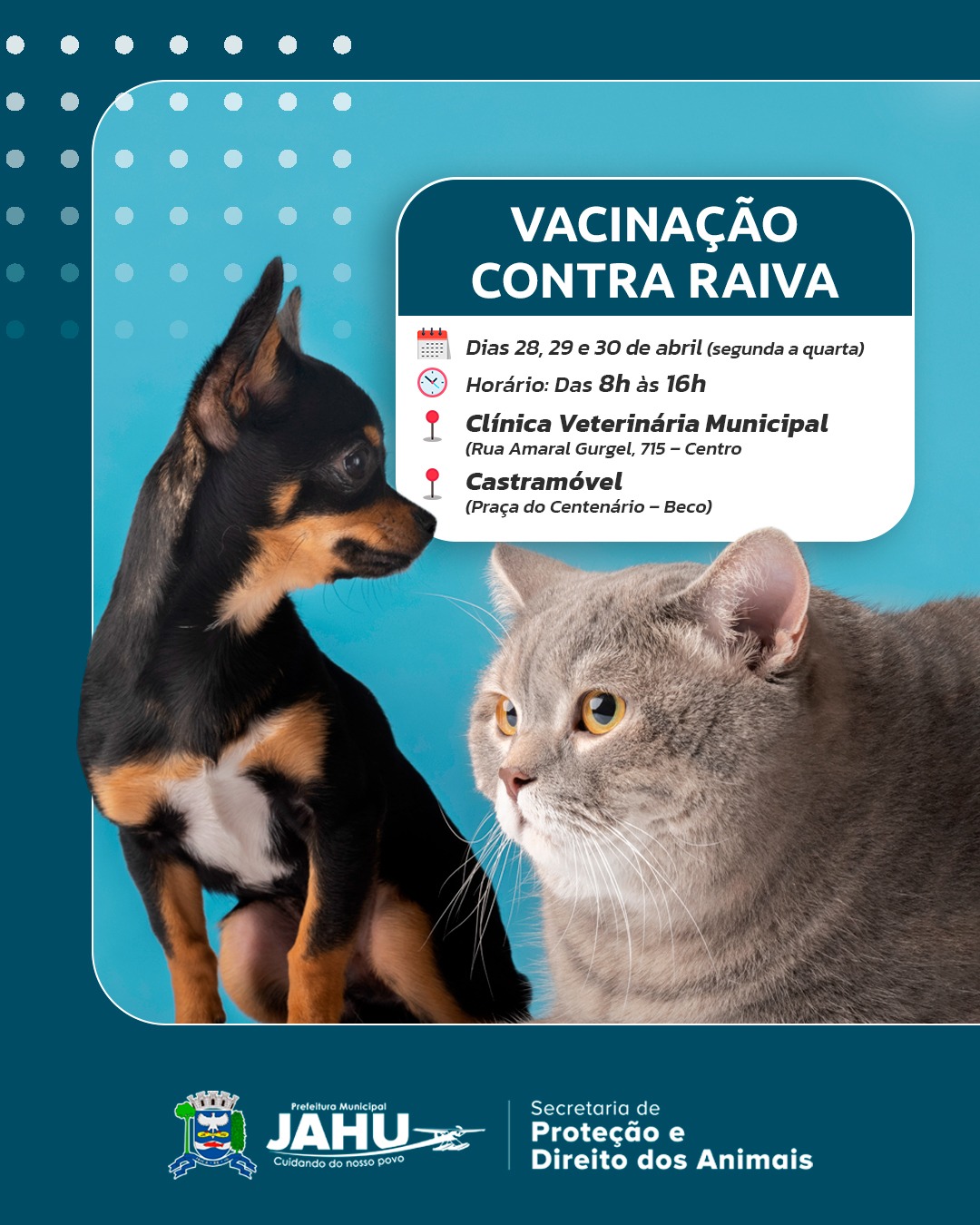VACINAÇÃO CONTRA RAIVA: CLÍNICA VETERINÁRIA MUNICIPAL E CASTRAMÓVEL