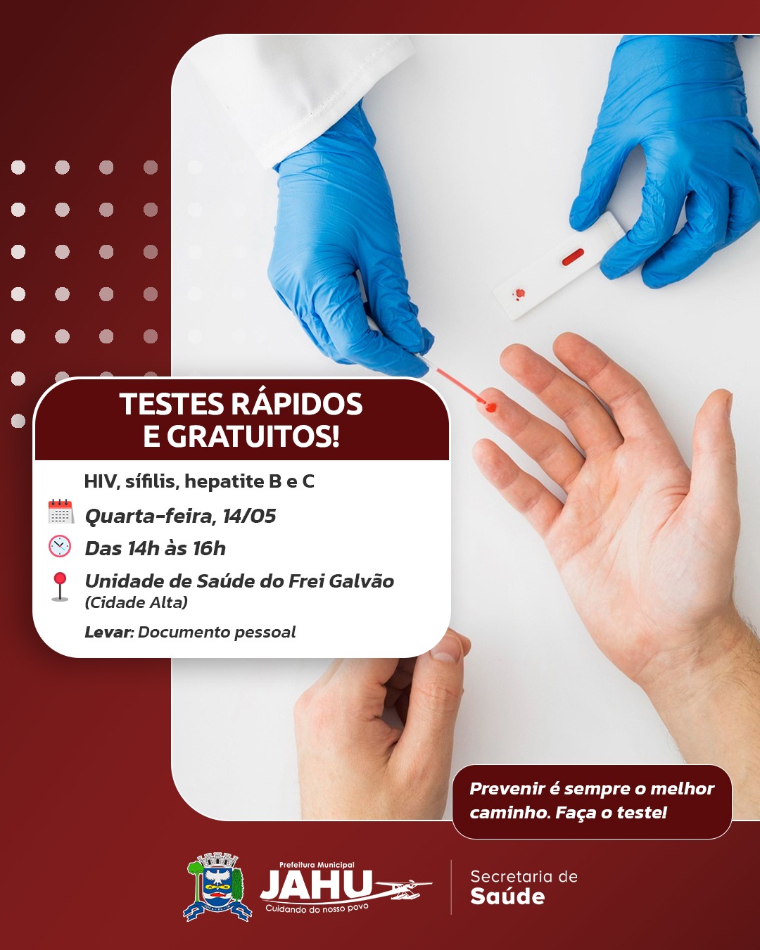 TESTES RÁPIDOS E GRATUITOS PARA ALGUMAS INFECÇÕES