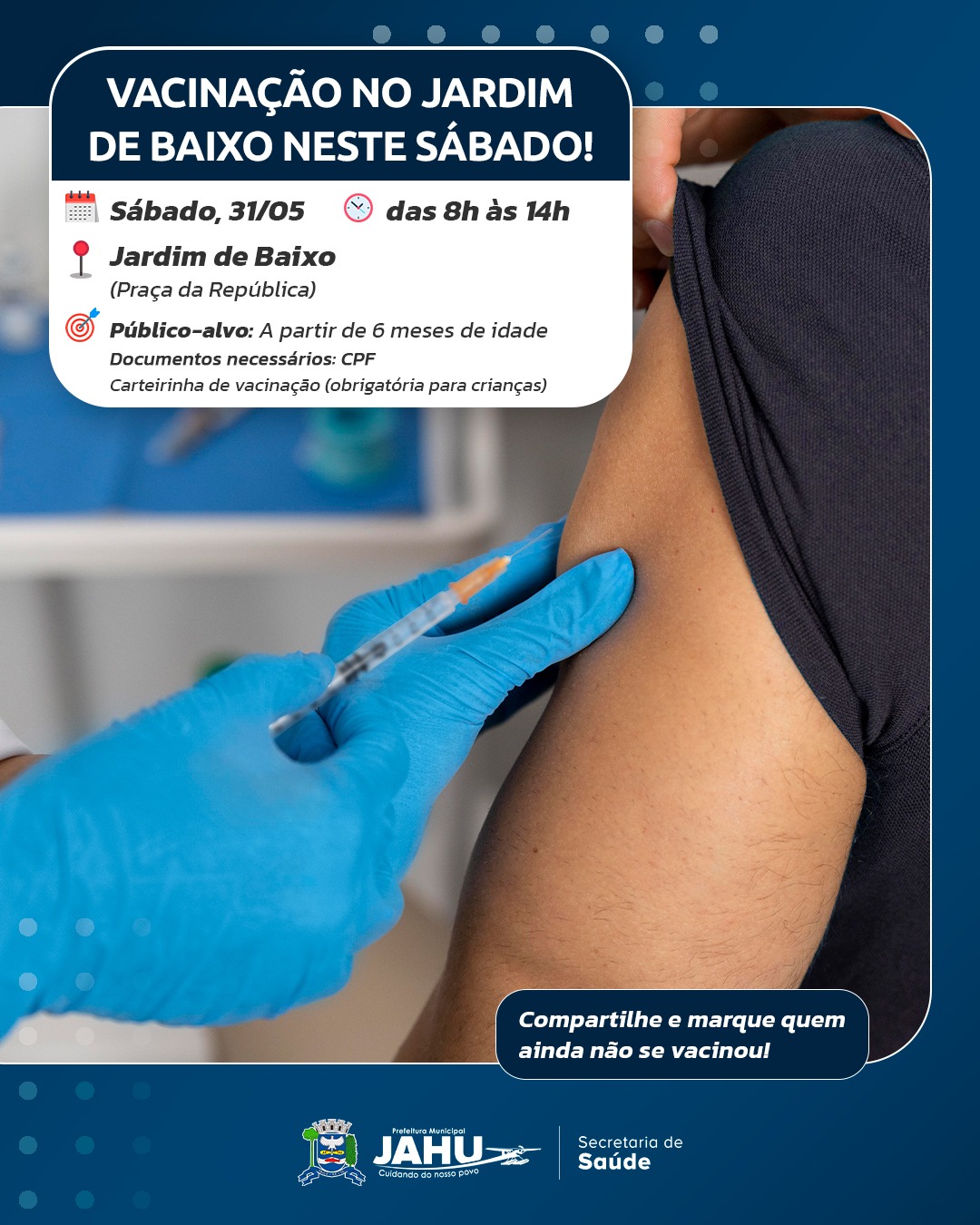 SE DEPENDER DA GENTE VOCÊ NÃO FICA GRIPADO: VACINAÇÃO NO JARDIM DE BAIXO NESTE SÁBADO!