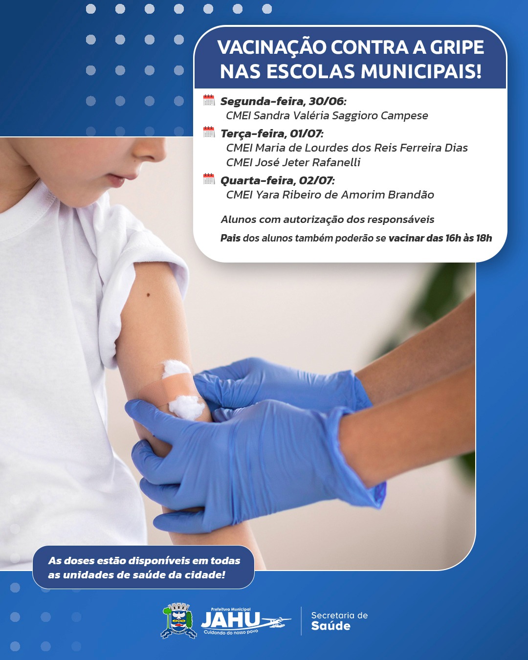 CONFIRA AS ESCOLAS QUE RECEBERÃO A CAMPANHA DE VACINAÇÃO CONTRA A GRIPE NESTA SEMANA