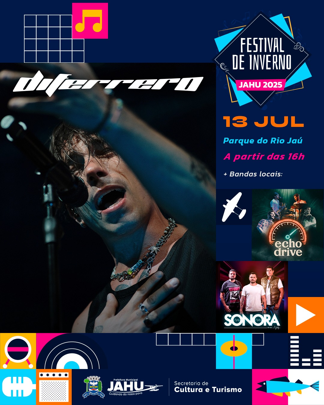 DOMINGO É DIA DE ROCK NO PARQUE DO RIO JAÚ COM DI FERRERO E BANDAS LOCAIS