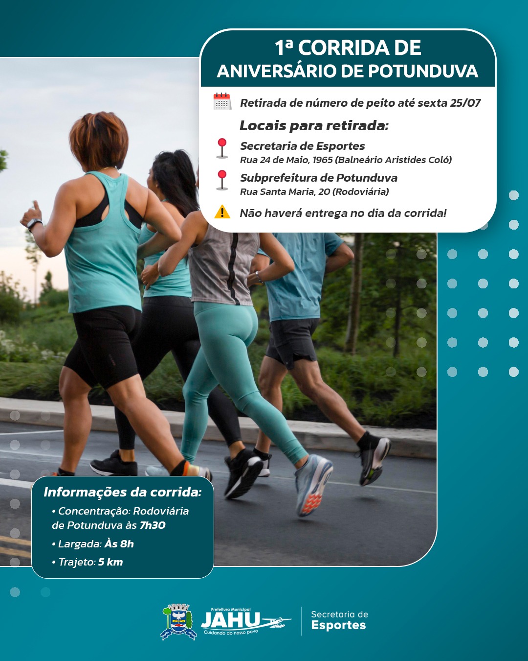 ATENÇÃO: INSCRITOS NA 1ª CORRIDA DE ANIVERSÁRIO DE POTUNDUVA DEVEM RETIRAR SEU NÚMERO ATÉ ESTA SEXTA-FEIRA (25)