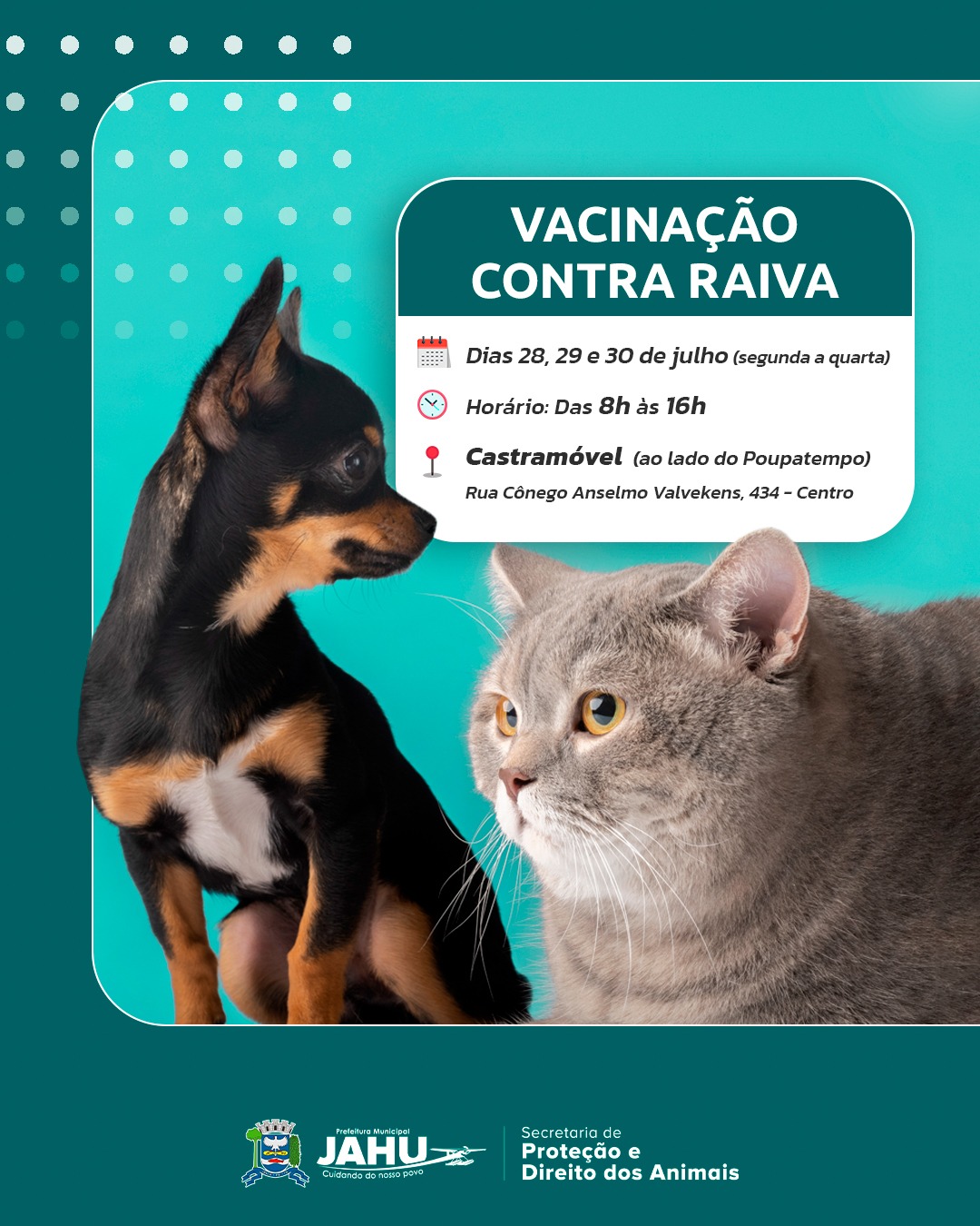 VACINAÇÃO CONTRA RAIVA: PRÓXIMA SEMANA NO CASTRAMÓVEL