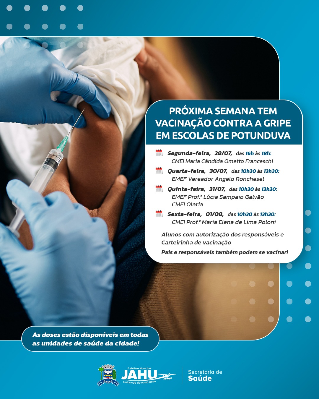 PRÓXIMA SEMANA TEM VACINAÇÃO EM ESCOLAS DE POTUNDUVA