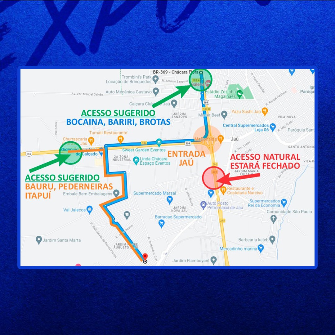 UTILIDADE PÚBLICA: ROTAS ALTERNATIVAS PARA ACESSO À EXPOJAHU