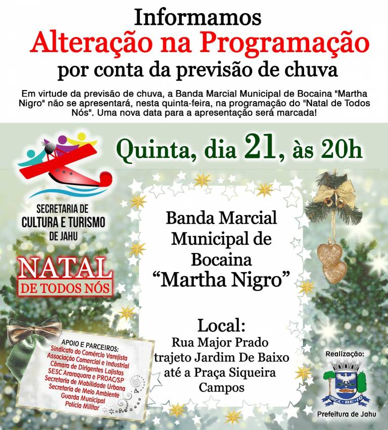 Alteração da Programação do Natal de Todos Nós da Secretaria de Cultura e Turismo