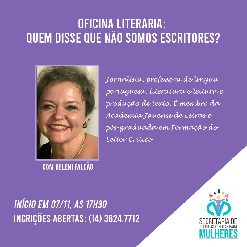 Secretaria de Políticas Públicas para Mulheres: inscrições abertas para oficinas de literatura