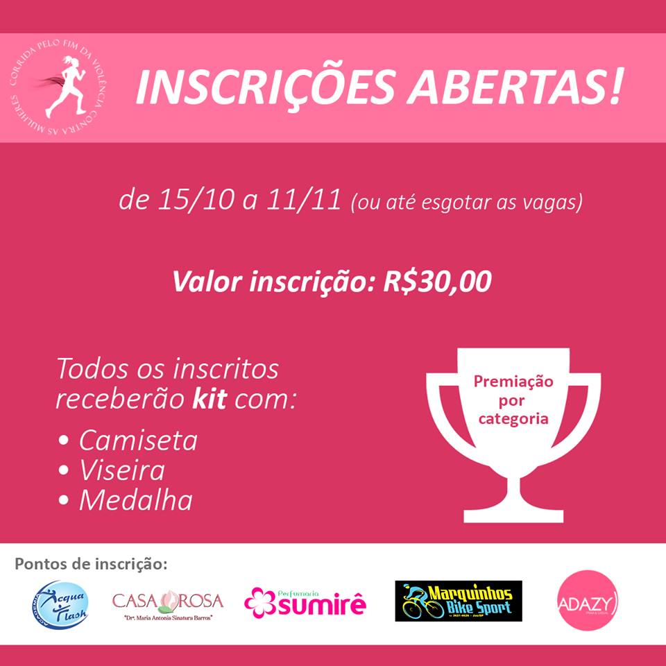 2ª Corrida pelo fim da violência contra a mulher: inscrições até segunda-feira