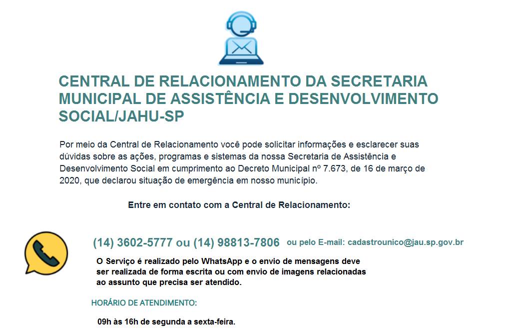 Secretaria de Assistência e Desenvolvimento Social disponibiliza novo canal de atendimento