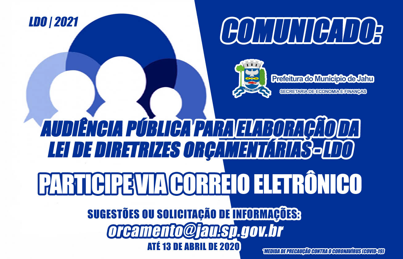 Comunicado: Audiência Pública para elaboração da Lei de Diretrizes Orçamentárias - LDO