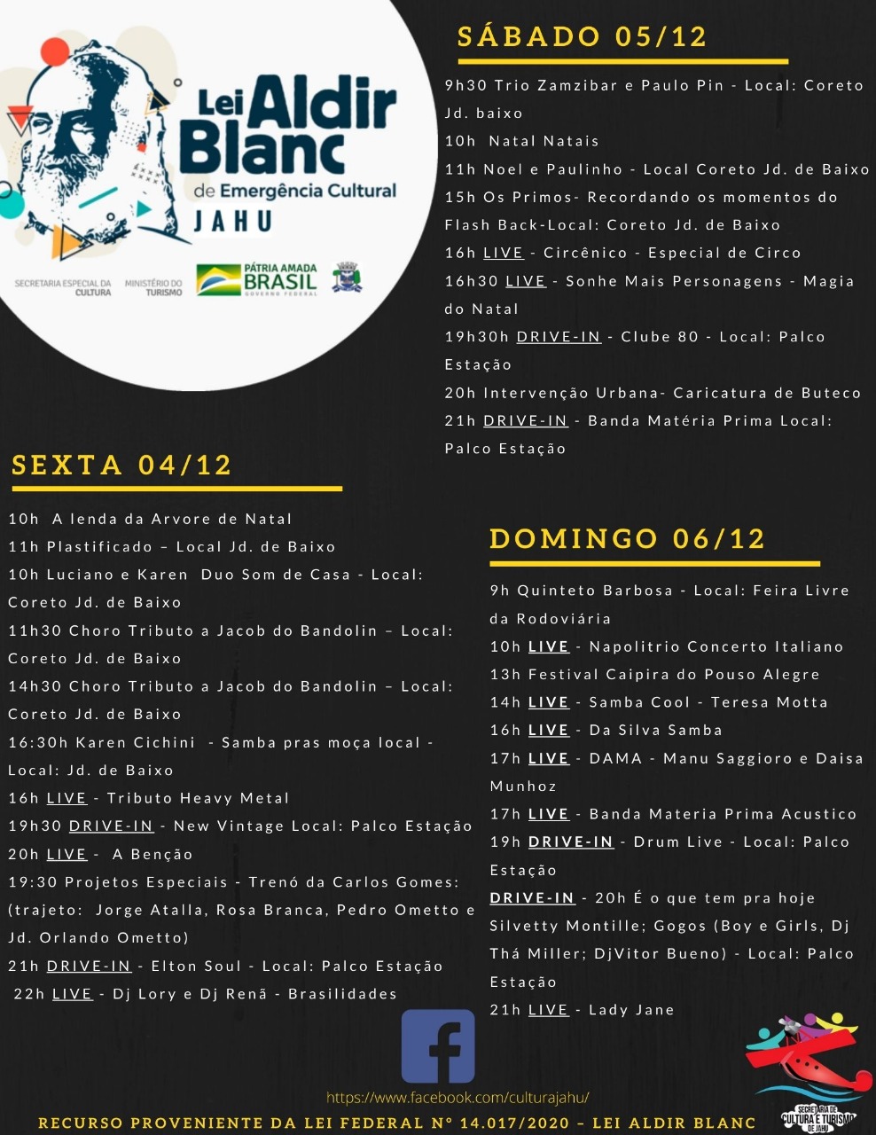 Lei Aldir Blanc: programação cultural agita o final de semana