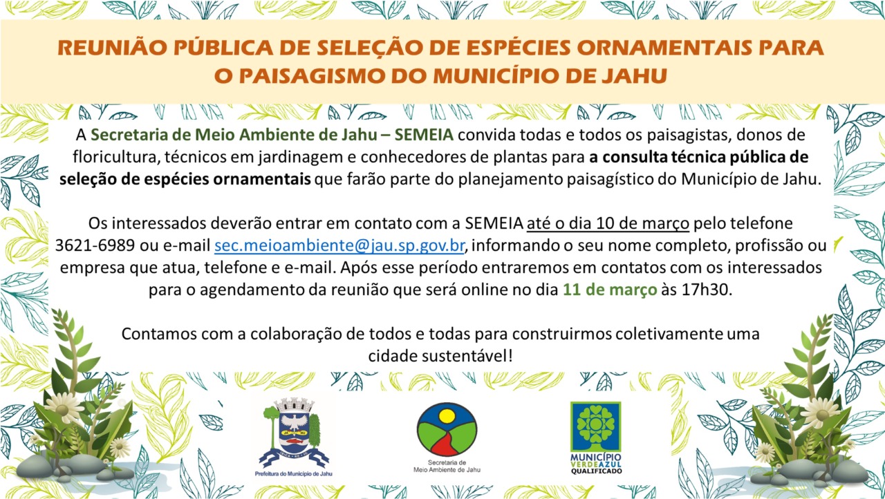 MEIO AMBIENTE CONVIDA PARA CONSULTA TÉCNICA DE SELEÇÃO DE ESPÉCIES