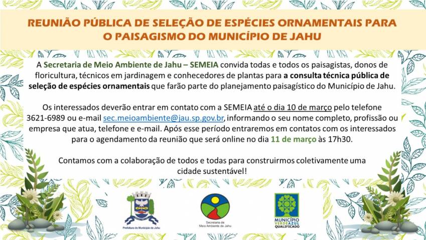 MEIO AMBIENTE CONVIDA PARA CONSULTA TÉCNICA DE SELEÇÃO DE ESPÉCIES