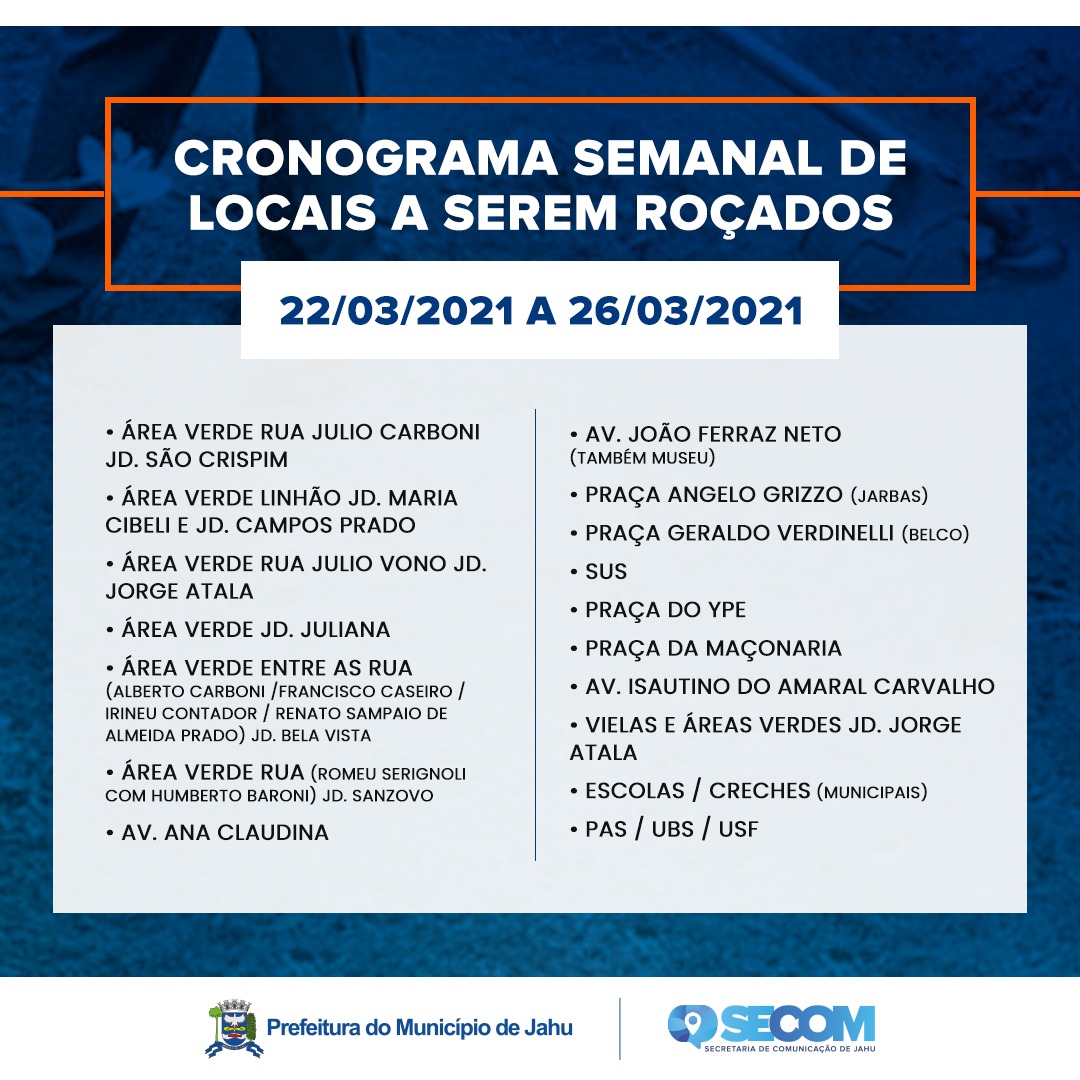 Cronograma Semanal Roçagem 22 a 26 de março