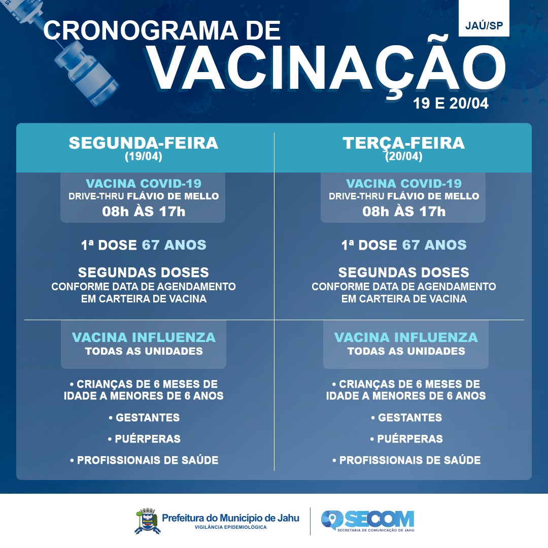 CRONOGRAMA DE VACINAÇÃO COVID E INFLUENZA