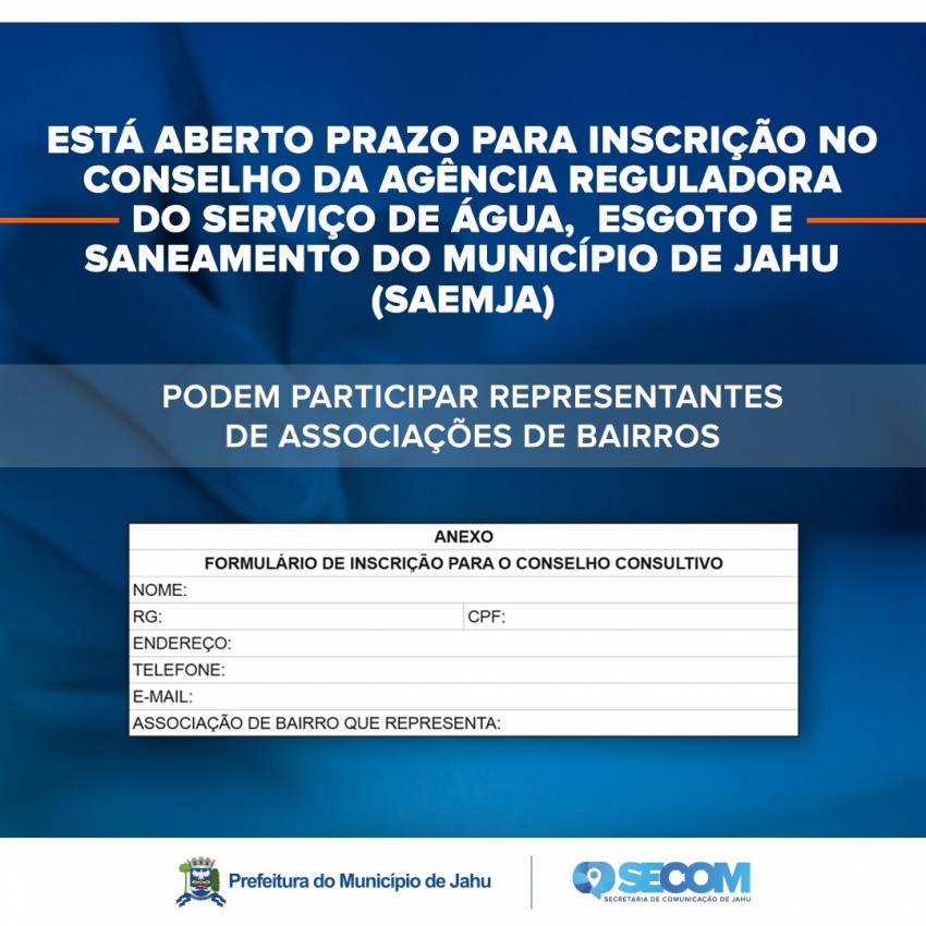 ABERTO PRAZO PARA INSCRIÇÃO NO CONSELHO DA SAEMJA