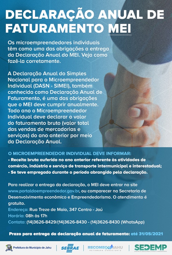MEI: DECLARAÇÃO ANUAL TERMINA EM 31/MAIO