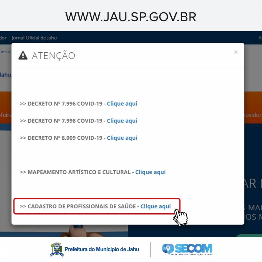 CADASTRO DE NÃO VACINADOS NO SITE DA PREFEITURA