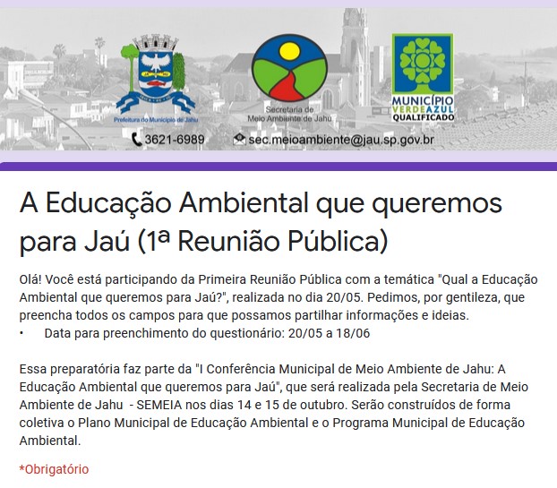 SECRETARIA DISPONIBILIZA QUESTIONÁRIO SOBRE EDUCAÇÃO AMBIENTAL