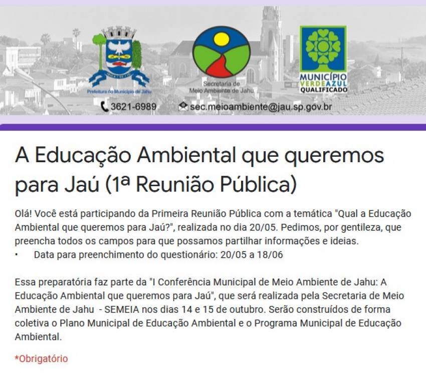 SECRETARIA DISPONIBILIZA QUESTIONÁRIO SOBRE EDUCAÇÃO AMBIENTAL