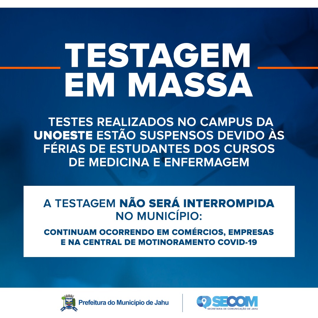 CENTRAL CONTINUA TESTAGEM EM MASSA PARA CORONAVÍRUS