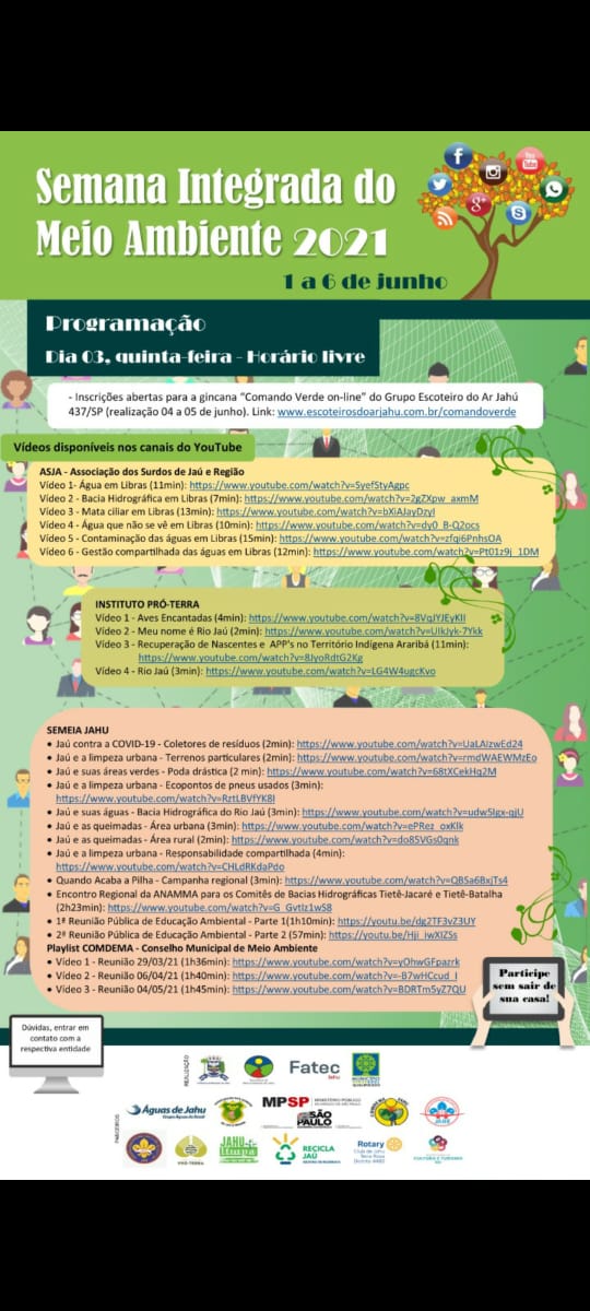 SEMANA INTEGRADA DO MEIO AMBIENTE 2021 VAI ATÉ DOMINGO