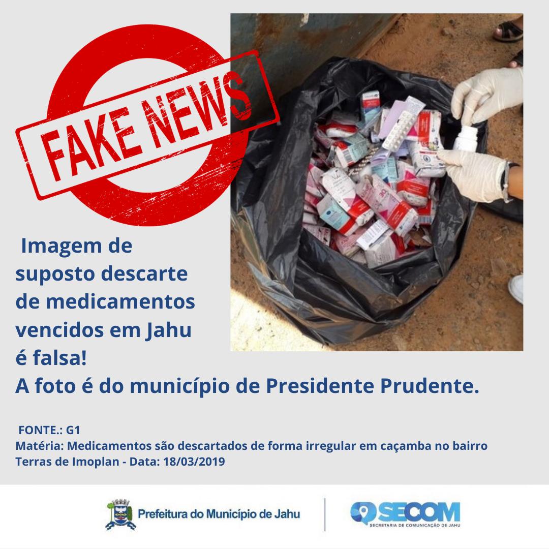 FAKE NEWS - Notícia de suposto descarte de medicamentos é falsa
