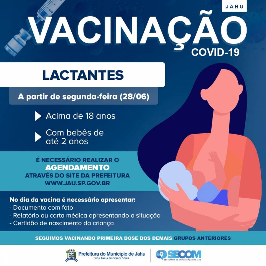 LACTANTES SERÃO VACINADAS A PARTIR DE SEGUNDA-FEIRA