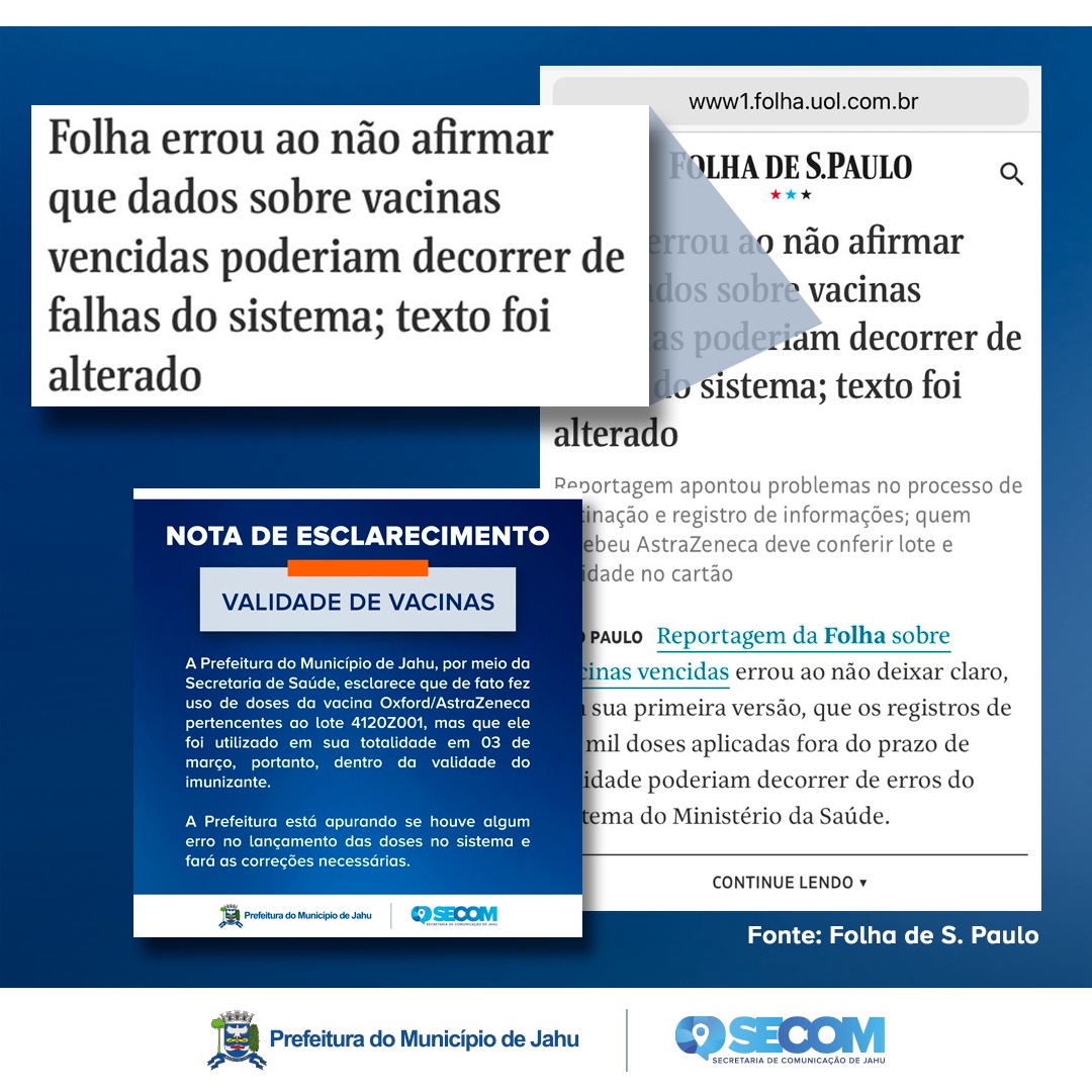 PREFEITURA REFORÇA QUE NÃO HOUVE APLICAÇÃO DE VACINA VENCIDA