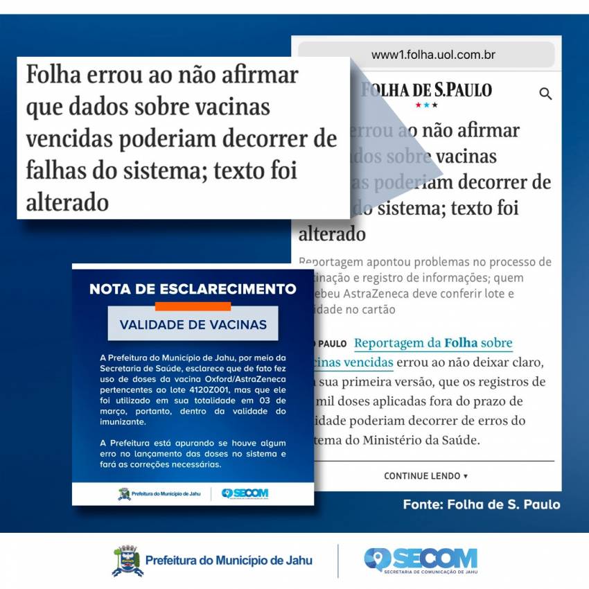 PREFEITURA REFORÇA QUE NÃO HOUVE APLICAÇÃO DE VACINA VENCIDA