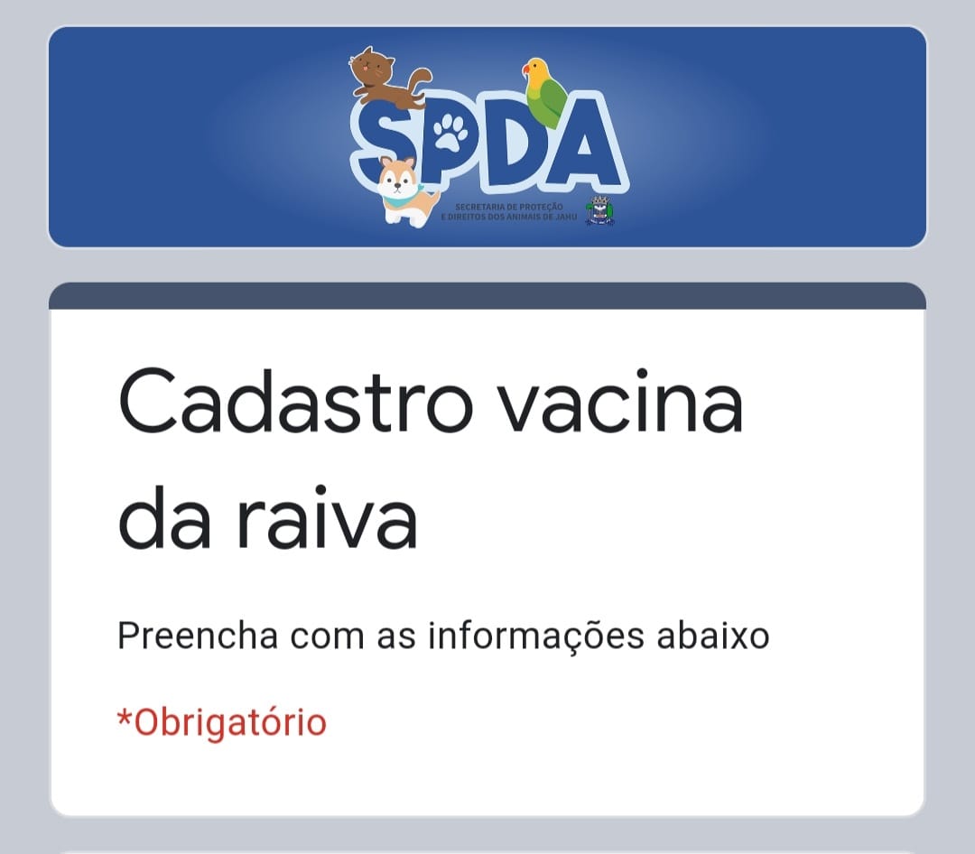CADASTRAMENTO PARA VACINA CONTRA A RAIVA DEVE SER FEITO PELO SITE DA PREFEITURA